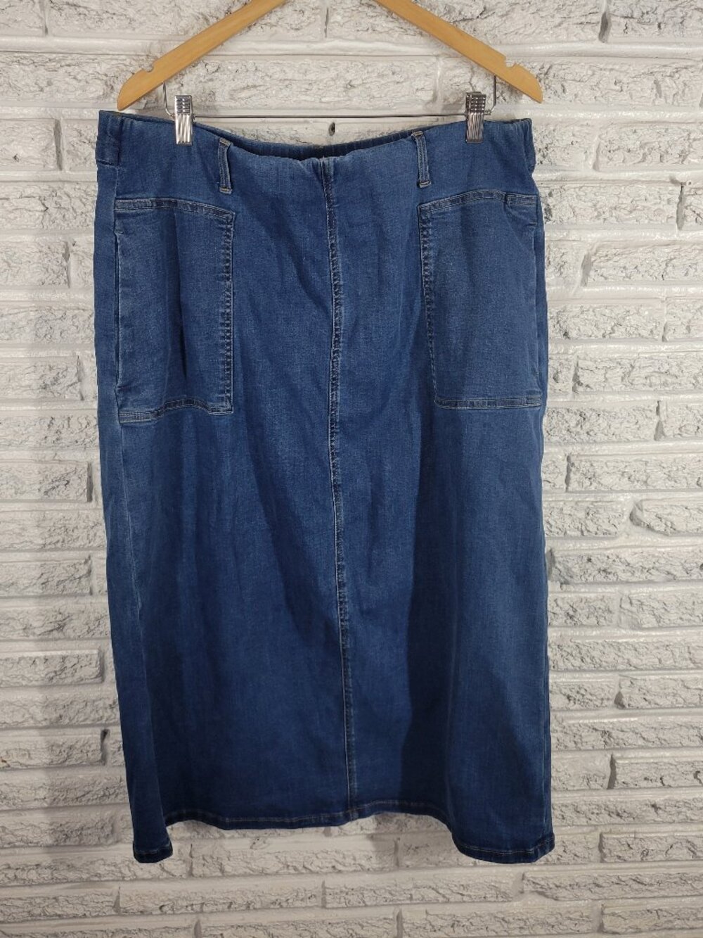Denim & Co Womens 18W Denim Skirt Midi Medium Blue Elastic Waist Pull On BLU95E